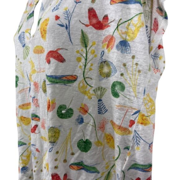 Joie 100% Linen Short Sleeve V-Neck Print Collared Top Shirt Dolman Womens sz L - Picture 9 of 16